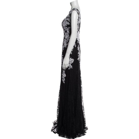 JVN by Jovani Black Lace White Embroidered Formal Gown $595 - Picture 6 of 14